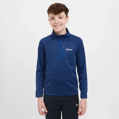 Image of Berghaus Kids&#039; 1/4 Zip Grid Fleece Top with High Neck &amp; Zipped Chest Pocket, Lightweight Warm Midlayer Pullover for Boys Girls (UK, Age, 7 Years, 8 Regular, Blue)