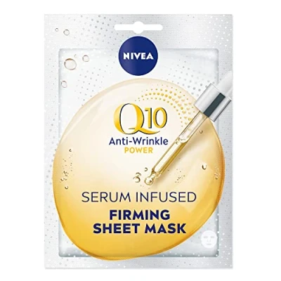 Image of NIVEA Q10 Power Anti Wrinkle + Firming Sheet Mask (1 Piece), Ageing Moisturiser Mask, Face with Coenzyme Q10, 10 Minute Cream