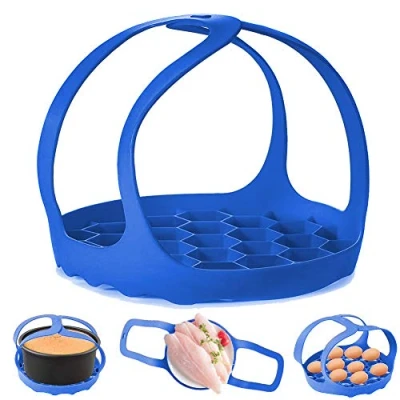 Image of Pressure Cooker Sling，Silicone Bakeware Sling for 6 Qt/8 Qt Instant Pot, Ninja Foodi and Multi function Anti scalding Lifter Steamer Rack，BPA Free Silicone Egg Rack(Blue)