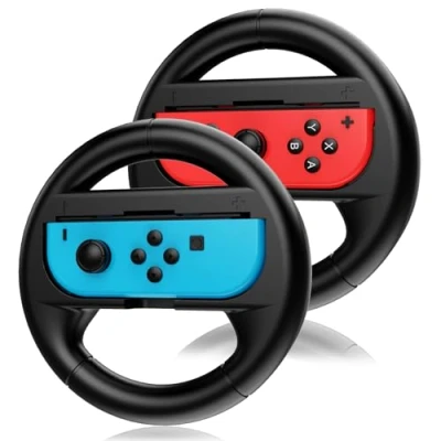 Image of Tuocal 2 Packs Steering Wheels for Nintendo Switch &amp; OLED Joy Cons, Racing Controller Accessories Mario Kart 8 Deluxe (Black&amp;Black)