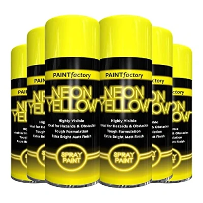 Image of Classic Signature 6 x Neon Yellow 200ML, Spray Paint Aerosol Fluorescent Bright Graffiti (Banksey) Matt Finish