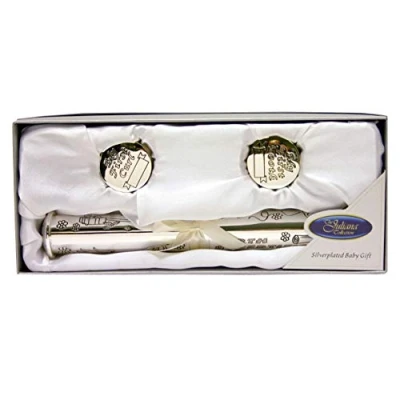Image of Silverplated Birth certificate Holder &amp;1st Tooth &amp; Curl Set