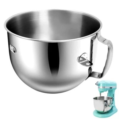 Image of Stainless Steel Mixer Bowl Compatible with 7 Quart Kitchen Aid Lift Stand Mixers