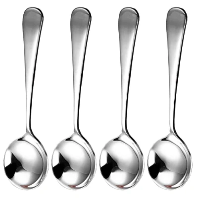 Image of 4 Pieces Soup Spoons Serving Spoon Stainless Steel Round Silverware Dishwasher Safe