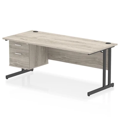 Image of Impulse 1800x800 Desk Grey Oak/Black Cantilever 1x2 Drawer Fixed Ped