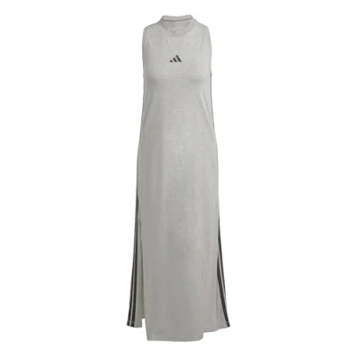 Image of adidas Sportswear Essentials 3STRIPES LONG Racerback Jersey dress Medium grey heather black, Women&#039;s, Size: Small, black