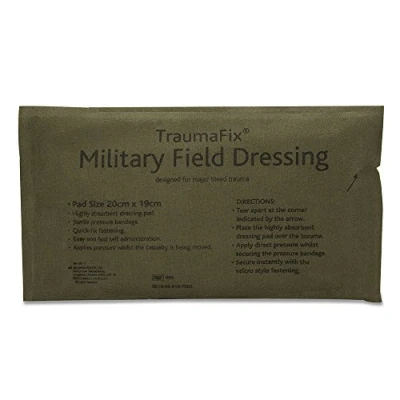 Image of Reliance Medical Trauma Fix Sterile Military Dressing Pad Built in Pillow, Amazing Fluid Absorption, Water Proof Fabric, Camo Packaging, Absorbs 10x More Than It&#039;s Weight (20 cm x 19 cm, Pack of 10)