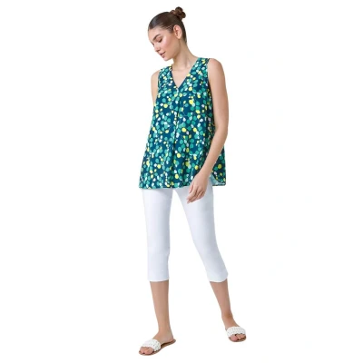 Image of Roman Originals Women Pleated Vest Tank Top Ladies Sleeveless Blouse Shirt Tunic Summer Autumn Everyday Holiday V Neck Work Office Cocktail Party Special Occassion Going Out Green Yellow Size 10