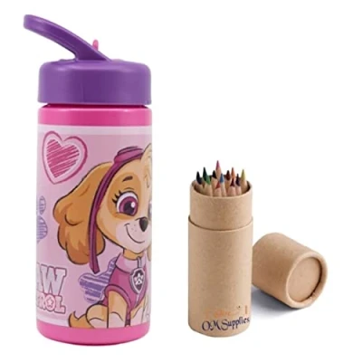 Image of OM SUPPLIES Paw Patrol Girl Reusable Sipper Water Bottle Drink with built in handle for Easy Carry School Lunch Kids Childrens 410ml (Paw Girl)