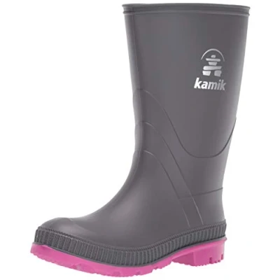 Image of Kamik Boy&#039;s Girl&#039;s Stomp Wellington Boots, Grey Charcoal Magenta Chm, 7.5 UK Child