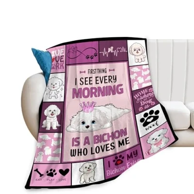 Image of Bichon Frise Blanket Dog Throw Cozy Fleece Flannel Plush Bedding Gifts Stuff for Men Women Boys Teen Girls Kids Couch Sofa Bed Decor 40&quot;X50&quot;