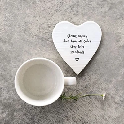 Image of East of India Porcelain Heart Coaster &#039;Strong Women&#039; Gift, Birthday Keepsake, Coaster, Girls Inspirational Gift