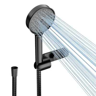 Image of Cobbe Hard Water Filter Shower Head and 1.5m Hose with Holder, 20 Layer Filtration, High Pressure, 6 Spray Modes, Powerful Showerhead for Residual Chlorine Remove, Low Black
