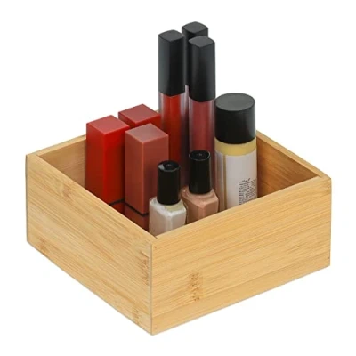 Image of Relaxdays Bamboo Organiser Box, Narrow, Long, Storage for Kitchen, Bathroom, Office, HxWxD: 9.5 x 23 9 cm, Natural