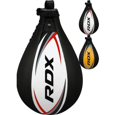 Image of RDX Boxing Speed Bag, Genuine Leather Speedball MMA Muay Thai Dodge Ball Training Striking Kit, Wall Mount Hanging Swivel Punch Bag Workout Platform Martial (Black, Without Swivel)