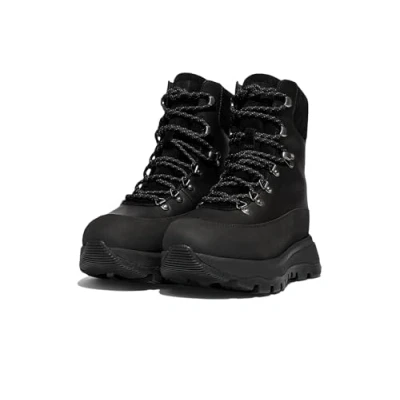 Image of Fitflop Women&#039;s Neo D Hyker Waterproof Leather/Suede Outdoor Boots Fashion, Black, 9 UK