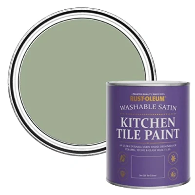 Image of Rust Oleum Green water resistant Kitchen Tile Paint in Satin Finish Bramwell 750ml