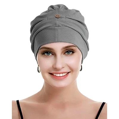 Image of osvyo Cotton Chemo Headwear for Women with Cancer and Hair Loss, Hat, Lightweight Headwear, Sealed Packaging, dark grey, One Size