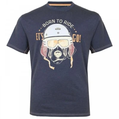 Image of KAM T Shirt Born to Ride Print Graphic Short Sleeve Crew Neck Casual Mens Plus Size 2XL 8XL 5731 (UK, Alpha, 5XL, Plus, Regular, Indigo Marl)