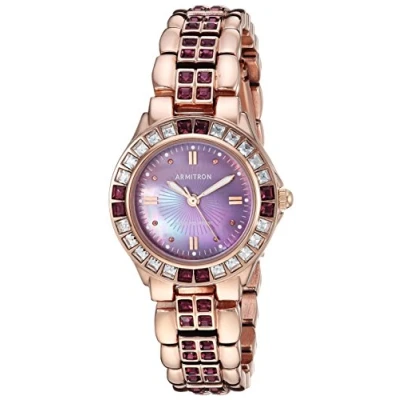 Image of Armitron Women&#039;s 75/3689VMRG Amethyst Colored Crystal Accented Rose Gold Tone Watch