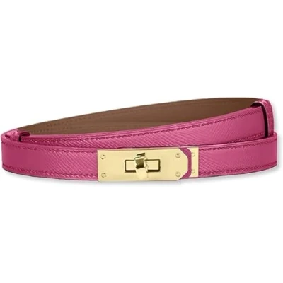 Image of baizhong Women Skinny Leather Belt Classic Solid Color Alloy Turn Lock Ladies Adjustable Slim Thin Waist （Rose/Gold）