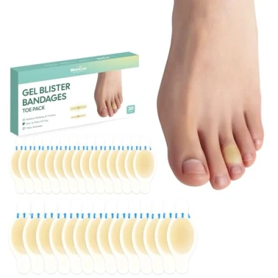 Image of 30 Pieces Blister Plasters for Feet Welnove Invisible Hydrocolloid Gel Bandages Cushions Heel, Toe &amp; Foot, Water Resistant Bandages(Corn Pack)
