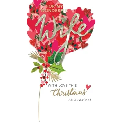 Image of Embellished Wonderful Wife Champagne Hand Finished Christmas Greeting Card XCDC447