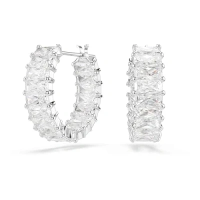 Image of Swarovski Matrix mini hoop Earrings, White, Rhodium plated
