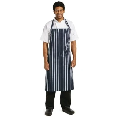 Image of Whites Chefs Apparel Butchers Apron Polycotton Navy Stripe Extra Large