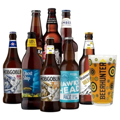 Image of British Real Ale Beer Mixed Case Selection Pack with Glass (8 Pack) Premium Selection, Gifts For Him, Her, Christmas, Birthday&#039;s, Father&#039;s Day