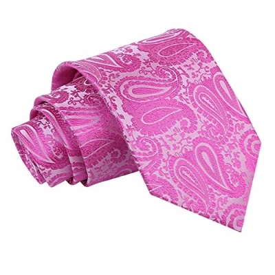 Image of DQT Men Pink Solid Plain Stripe Floral Paisley Polka Dot Neck Tie Fuchsia