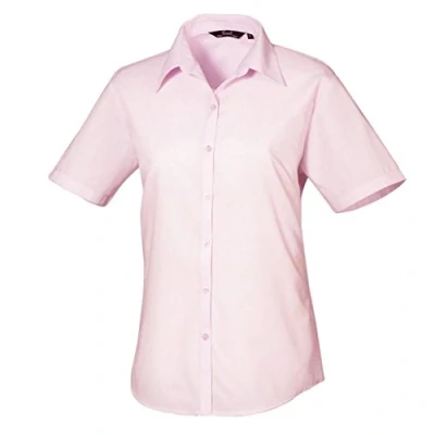 Image of Premier Women&#039;s poplin Short Sleeve Blouse, Ladies Plain Work Shirt Pink Size 14