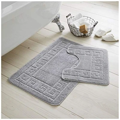 Image of GC GAVENO CAVAILIA Luxury Greek 2 Piece Bath Set, Non Slip Mat, Super Soft Bathroom Accessory Rug Regular, Silver