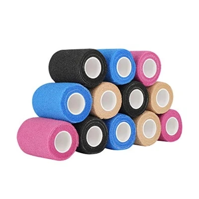 Image of 12 Rolls Vet Wrap Cohesive Bandages 7.5 cm x 4.5 m Assorted Colors (Blue, Beige, Black, Pink)