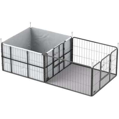 Image of PawHut Whelping Box for Dogs and Puppies, 7 Panel Heavy Duty Dog Playpen with Two Room Design, Washable Pee Pads, 600D Windproof Oxford Fabric, Double Doors, Pen Small Medium