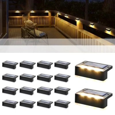 Image of Solpex Solar Step Lights 16 Pack, Outdoor for Fence, IP65 Waterproof Powered LED Deck Porch Stair Yard Garden Patio Pool Decorations (Black, White)