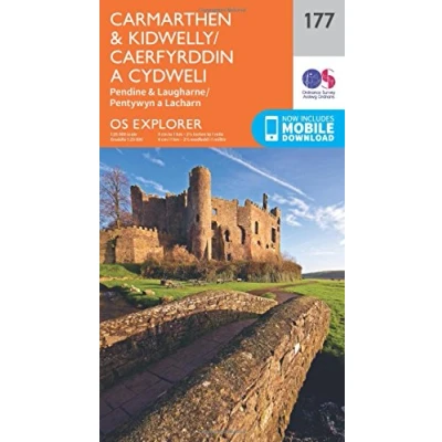Image of Carmarthen &amp; Kidwelly/Caerfyrddin a Cydweli Map Pendine Laugharne/Pentywyn Lacharn Ordnance Survey OS Explorer 177 Wales Walks Hiking Maps Adventure