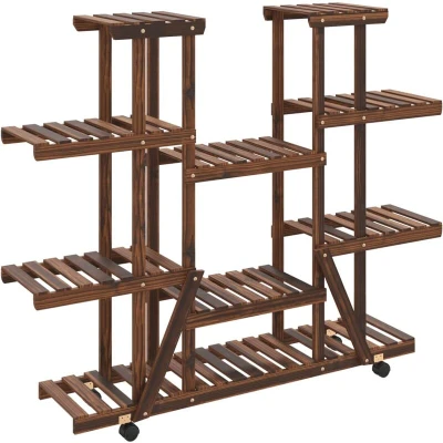 Image of vidaXL Flower Stand with Wheels 110x25x115 cm Solid Wood Fir