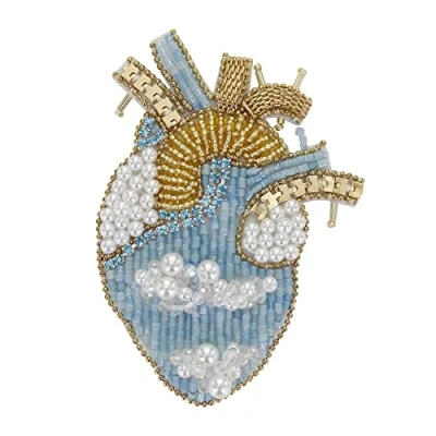 Image of Beaded Heart Patches Crown Decor Badges Applique Sew on for Brooches Clothes Decorated Sewing DIY 2 Pieces (F)