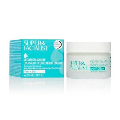 Image of Super Facialist Vegan Collagen overnight Resync Night Cream Nourishing Time, Firming, Smoothing &amp; Plumping, Gentle Face Care, Marine based Biopolymer, Copper, Collagen, 50ml