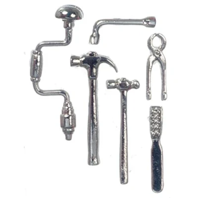Image of Melody Jane Dolls House Miniature Garden Shed Garage Accessory Set of Metal Work Tools