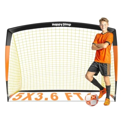 Image of Happy Jump Football Goal Pop Up Net Post for Garden Training Festive Gift 5&#039;x3.6&#039;(Black+Orange) 1 Pack