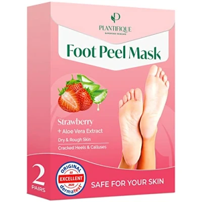 Image of Plantifique Foot Peel 2 Pack Mask Dermatologically Tested Repair Heels &amp; Removes Dry Dead Skin for Soft Baby Feet Exfoliating Hard Peeling (Strawberry)