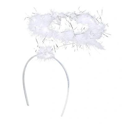Image of Boland 52860 Headband Angel Light White Silver Halo, One Size, Glitter, Marabou, Feathers, Princess, Christmas, Carnival, Halloween, Fancy Dress, Theme Party, Costume, Theatre, Accessory