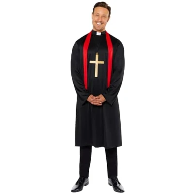 Image of amscan 9918335 Men&#039;s Vicar Robe &amp; Scarf Adults Fancy Dress Costume (Chest size: 46&quot;)