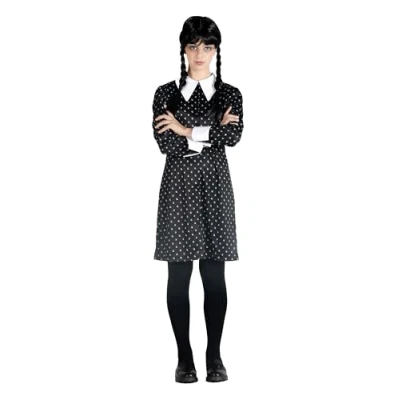 Image of Complete Wednesday Addams for Kids: Includes Dress, Wig, and Gothic Style Perfect Family Themed Parties Size M