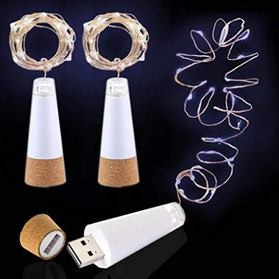 Image of DIWUJI LED Wine Bottle Lights, USB Rechargeable No Battery Required, 6.5ft (2M) Copper Wire 20 LED, Cork Light for Christmas, Outdoor BBQ Party Wedding Holiday Decoration (Cold White, 3 Pack)