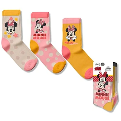 Image of Minnie Mouse Socks Pack of 3 Girls Slipper Socks, Kids and Toddlers Seamless Toe Boys School Gift Set (UK 12 2/ EU 31 34)
