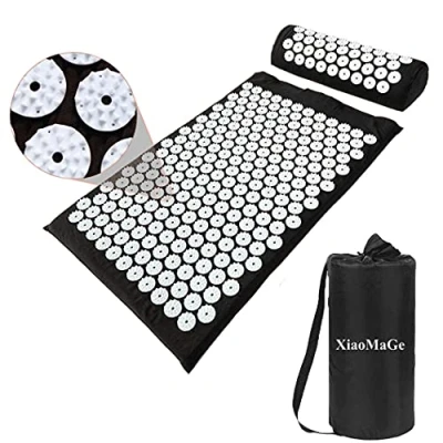Image of XiaoMaGe Acupressure Mat and Pillow Set with Bag Large Size 28.7 X 16.5 inch Acupuncture for Neck &amp; Back Pain, Muscle Relaxation Stress Relief, Sciatica Pain Relief (Black)