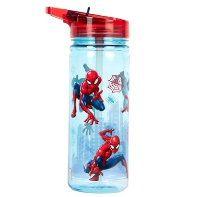 Image of Marvel Spiderman Plastic Bottle with Straw BPA Free 580 ml School Water for Boys 100% Leakproof Durable Superhero